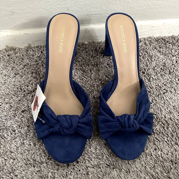 NEW Veronica Beard Ganita Knit-Front Heels in Blue Suede - Picture 5 of 11